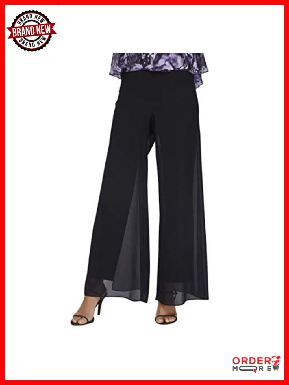 Straight Leg Jersey Pant with Flowy Georgette Panels Evening Formal